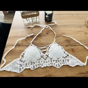 NEW White Crochet Halter Bralette - crop top size S-M